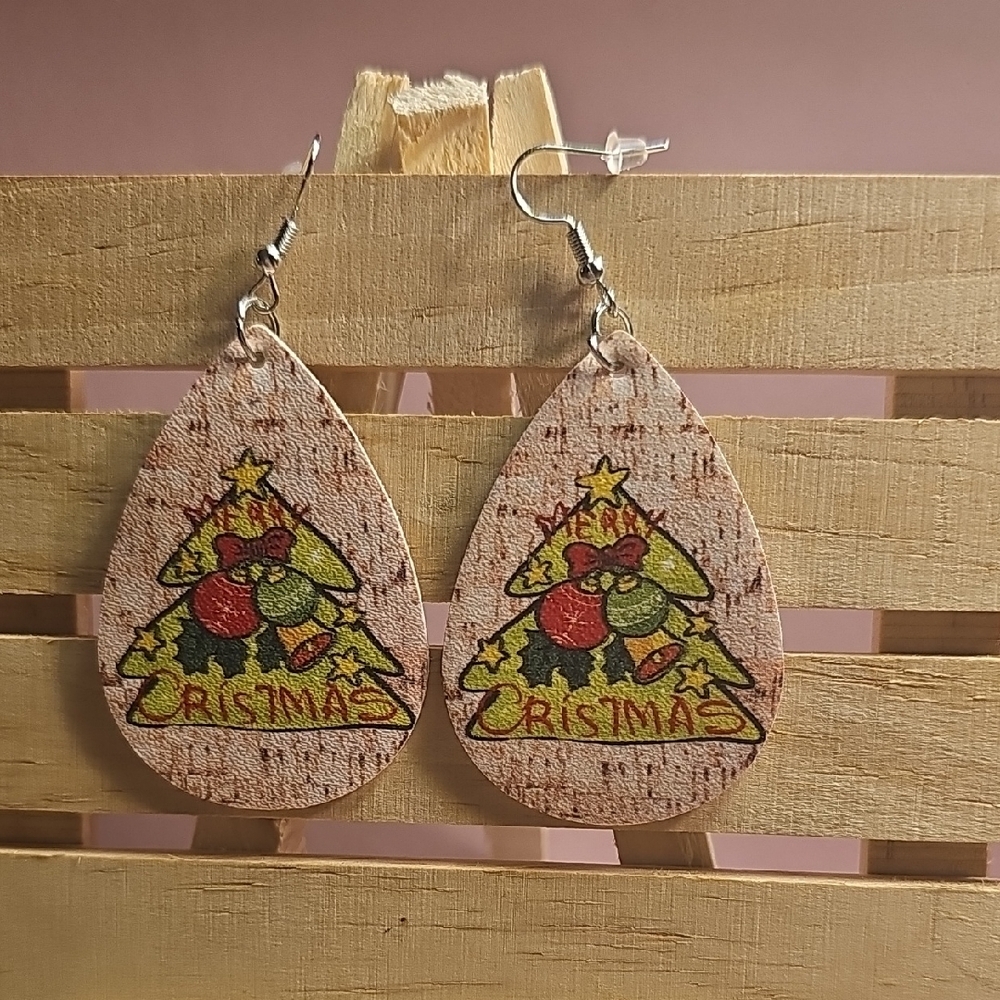 Faux Leather Christmas Teardrop Earrings